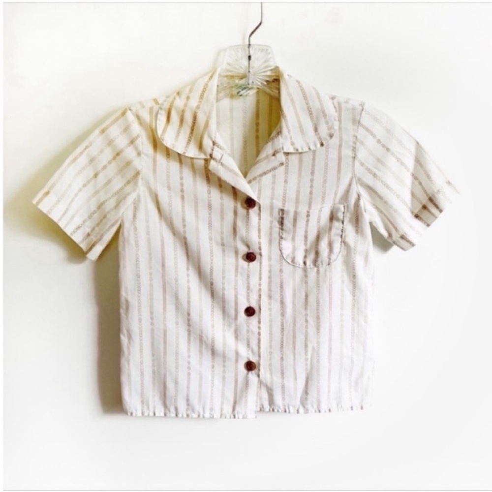 Girl Scouts vintage uniform top white tan button up Daisy Brownie 1980s